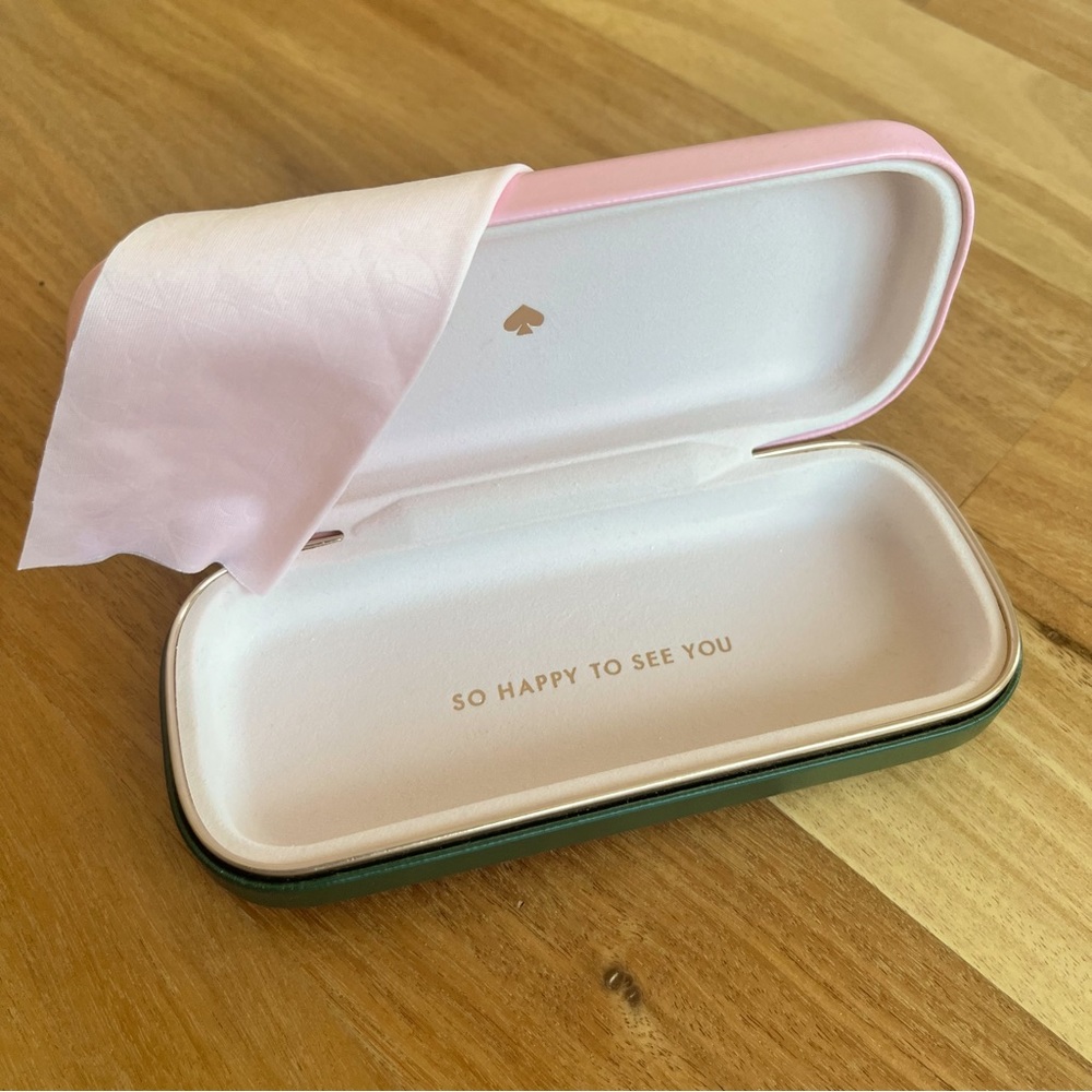 NWOT Kate Spade pink & green eyeglass sunglasses holder clamshell cloth included